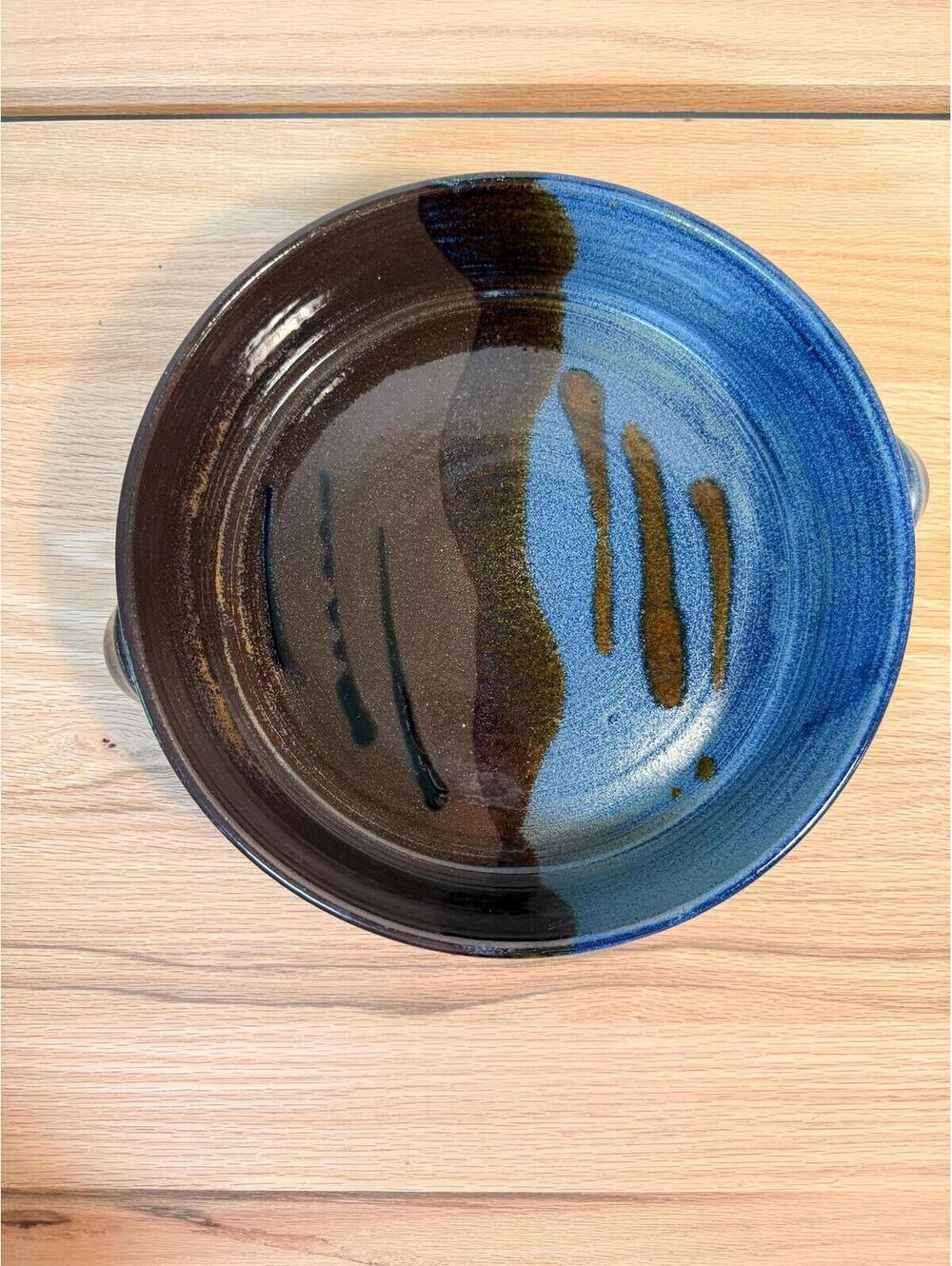 Vintage Stoneware Baking Dish | Blue Black Glaze Casserole Dish with Handles